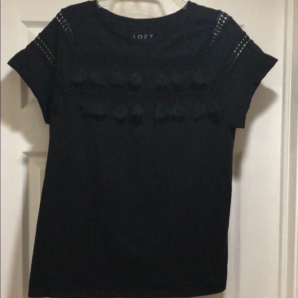 Loft black tassel front top